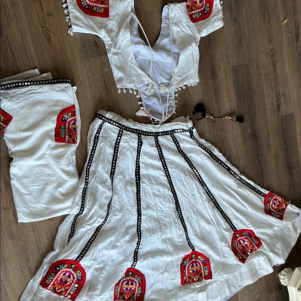 Embroidered White and Red Women's Skirt Set